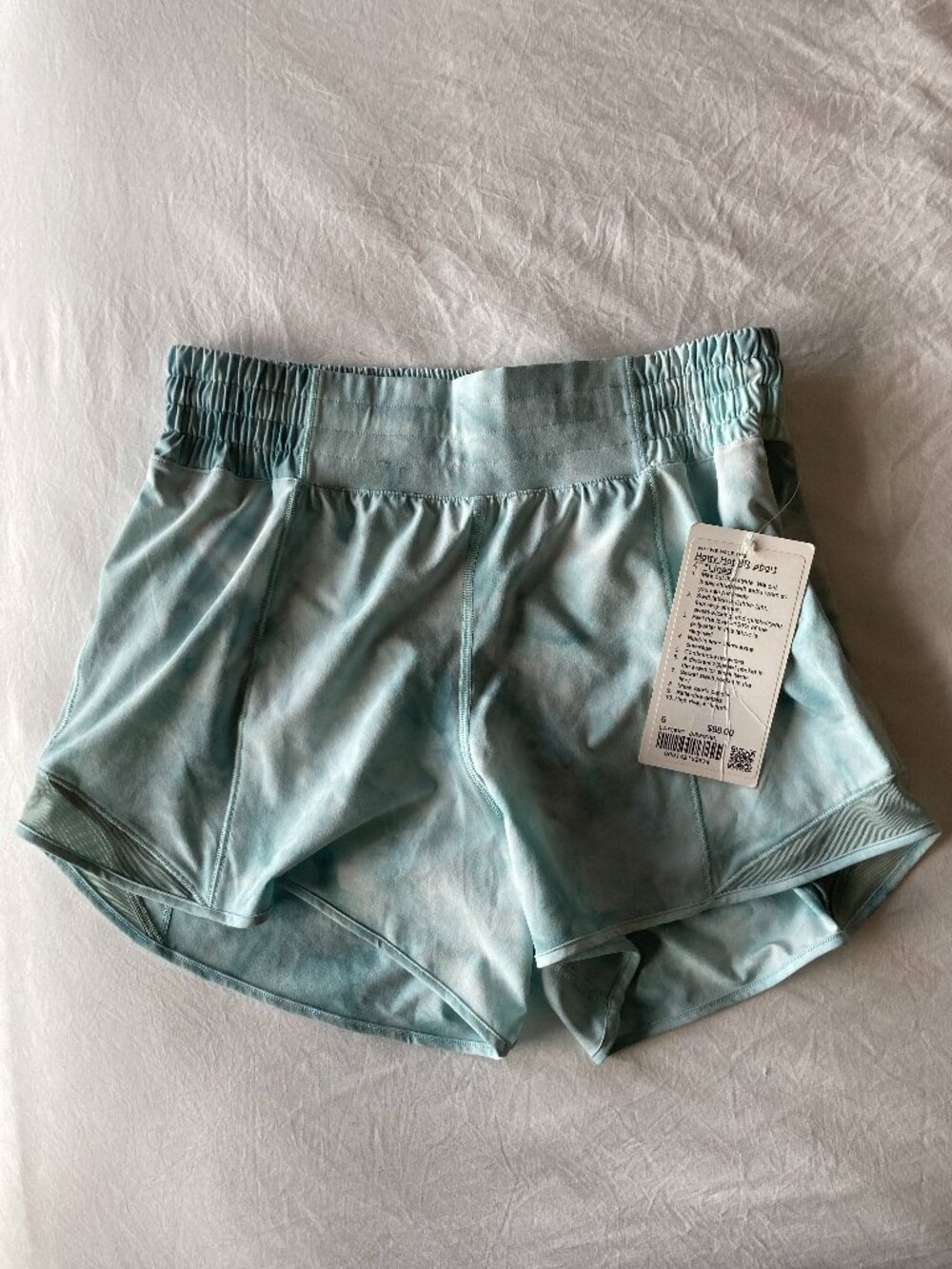 NWT Lululemon Hotty Hot HR short 4” SZ 6 Diamond Dye White Sheer Blue Silver Blu